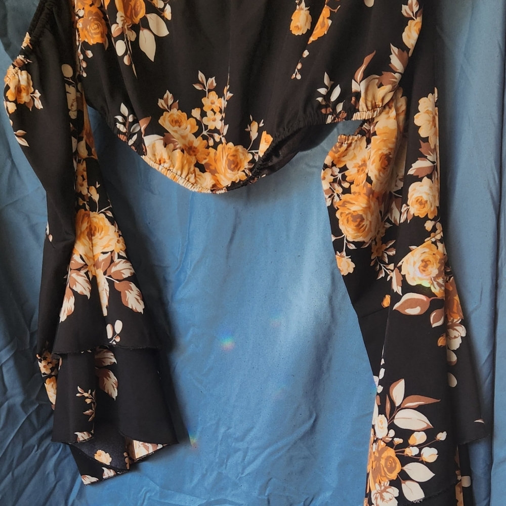 Floral tube top with sleeves and matching layered skirt